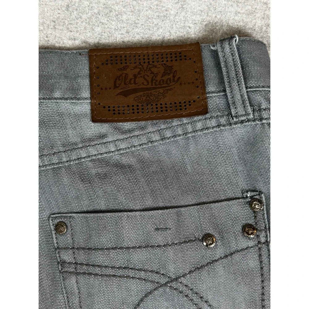 Vintage Y2K Old Skool Jeans Mens 36x31 Silver Grey Metal Sheen Wash Straight Leg